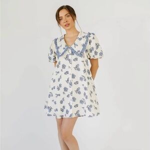 Zoco Poppy Collared Blue Floral Dress